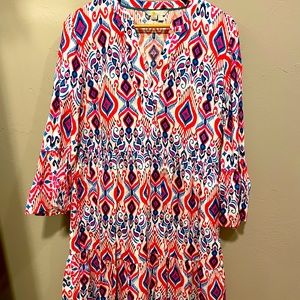 Boden Linen Ikat Tiered Swing Dress